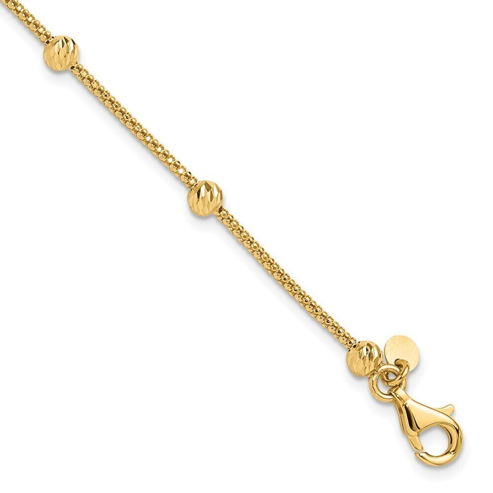 Kazi Luxury 14k Yellow Gold Polished and Diamond-cut Beaded Bracelet
